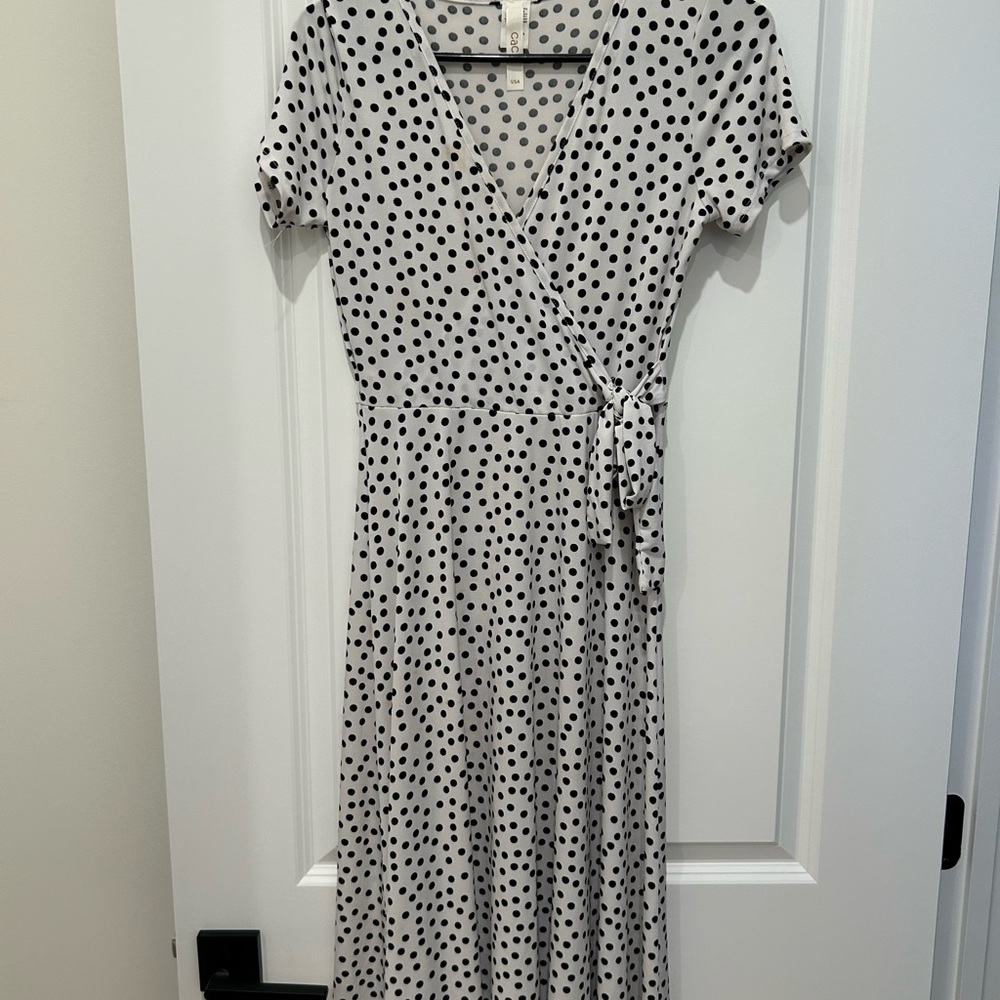 Polka Dot Wrap Dress - Black and White